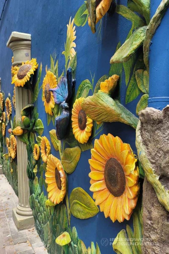 Curacao Willemstad Fassade mit Sonnenblumen